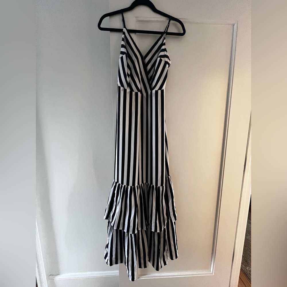Banana Republic Black & White Striped Tiered Maxi Dress